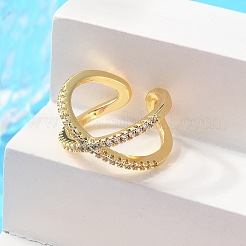 Adjustable Brass Micro Pave Clear Cubic Zirconia Cuff Rings&nbsp;LS-RJEW-F101-17G