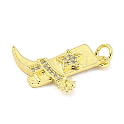 Cowboy Boots Rack Plating Brass Micro Pave Clear Cubic Zirconia Pendants&nbsp;X-KK-Z053-05G