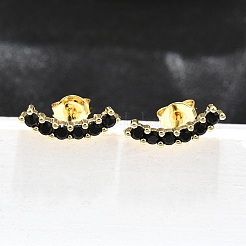 Black Cubic Zirconia Curved Bar Stud Earrings&nbsp;EJEW-G297-14G