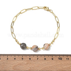 Natural Crazy Agate Faceted Flat Round Beaded Brass Paperclip Chain Bracelets&nbsp;GG-CBA37F5-02G-09