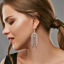 2 Pairs 2 Colors Natural Pearl Beaded & Rhinestone Chains Tassel Earrings&nbsp;EJEW-AN0004-23