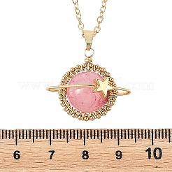 Dyed Natural Green Jade Copper Wire Wrapped Planet Pendant Brass Cable Chain Necklaces for Women&nbsp;NJEW-TA00260-01