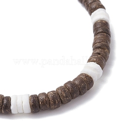 Natural Coconut & White Shell Flat Round Beads Stretch Bracelets for Men&nbsp;BJEW-JB12460-01