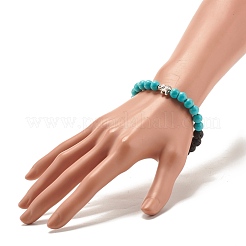 Round Synthetic Turquoise & Natural Lava Rock Stretch Bracelet&nbsp;BJEW-JB07470-02
