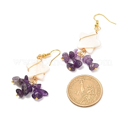 Star with Cluster Chip Beads Long Dangle Earrings&nbsp;EJEW-JE04686