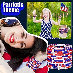 14Pcs Red White Blue Seed Bead Stretch Bracelets Set for Independence Day&nbsp;PW-WGE860D-01