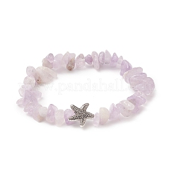 Natural Mixed Gemstone Chips & Alloy Starfish Beaded Stretch Bracelet for Women&nbsp;BJEW-JB09233