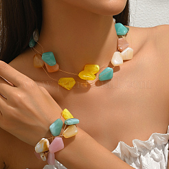 Bohemian Vacation Style Resin Nuggets Beads Bracelets & Necklaces Set for Women&nbsp;RX2364