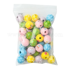 40Pcs 10 Colors Easter Theme Printed Wood Beads&nbsp;WOOD-FS0002-55A