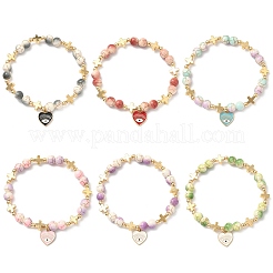 6Pcs 6 Colors Heart with Eye Alloy Enamel Charm Bracelets&nbsp;BJEW-JB12287