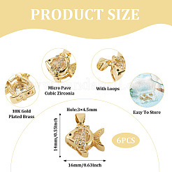 6Pcs Brass Micro Pave Cubic Zirconia Pendants&nbsp;KK-TA0009-09A