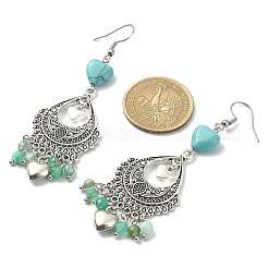 Natural Agate(Dyed) & Synthetic Turquoise Heart Chandelier Earrings&nbsp;EJEW-JE05364-03