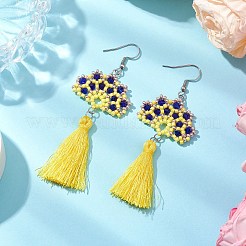 Handmade Glass Seed Beads Fan Dangle Earrings&nbsp;EJEW-MZ00292-02