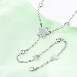 304 Stainless Steel Crystal Rhinestone Star Lariat Necklaces&nbsp;NJEW-R026-15P