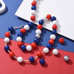 160 Pcs 4 Colors 4 July American Independence Day Painted Natural Wood Round Beads&nbsp;WOOD-LS0001-01B