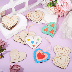 16Pcs 8 Styles Unfinished Wood Heart Pendants&nbsp;WOOD-TA0002-99