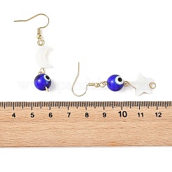 Handmade Lampwork Evil Eye and Natural Freshwater Shell Dangle Earrings&nbsp;EJEW-JE07450