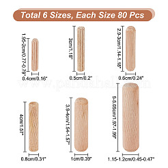 480Pcs 6 Styles Wood Grooved Dowel Pins&nbsp;AJEW-NB0005-87