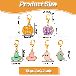 Halloween Theme Alloy Enamel Ghost & Witch Hat & Pumpkin Charm Locking Stitch Markers&nbsp;HJEW-PH01714