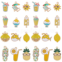 48Pcs 12 Styles Yellow Color Beach Theme Alloy Enamel Pendants&nbsp;ENAM-SC0007-47