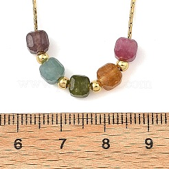 Natural Multicolor Tourmaline Faceted Beaded Pendant 304 Stainless Steel Boston Link Chain Necklaces&nbsp;NJEW-JN06419-02