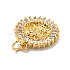 Flat Round with Saint Brass Micro Pave Clear Cubic Zirconia Pendants&nbsp;KK-G419-25G