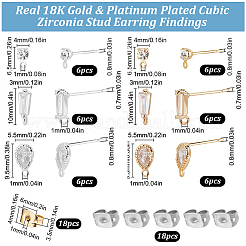 36Pcs 6 Styles Brass Stud Earring Findings&nbsp;KK-BBC0027-88
