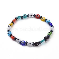 Handmade Evil Eye Lampwork Flat Round Beads Stretch Bracelets&nbsp;BJEW-JB05005