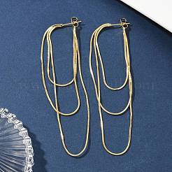 Brass Snake Chains Tassel Dangle Stud Earrings for Women&nbsp;EJEW-H092-11G