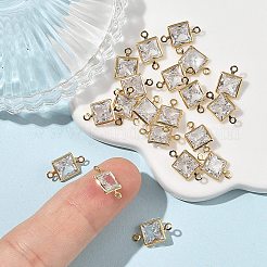 SHEGRACE Brass Pave Clear Cubic Zirconia Square Connector Charms&nbsp;XGRQ2O493-447G
