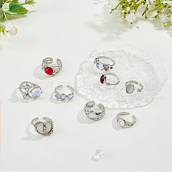 9Pcs 9 Style Cat Eye & Cubic Zirconia Open Cuff Rings Set&nbsp;RJEW-FI0001-12