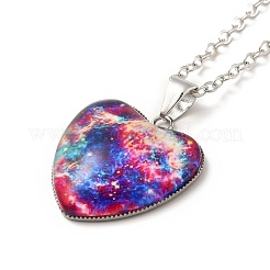Glass Heart with Cloud Pendant Necklace&nbsp;NJEW-H165-01A