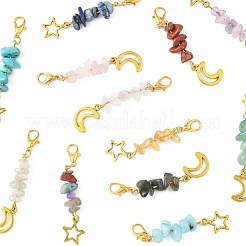 12Pcs Natural & Synthetic Gemstone and Star Moon Alloy Pendant Decorations&nbsp;HJEW-FS00051