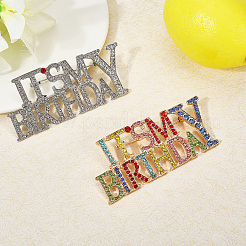 2Pcs 2 Styles It's My Birthday Alloy Rhinestone Brooches for Backpack Clothes&nbsp;JEWB-GF0011-51A