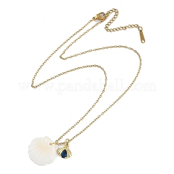 Summer Beach Brass Cubic Zirconia Sea Animal Pendant Necklaces for Women&nbsp;NJEW-B118-03G-02