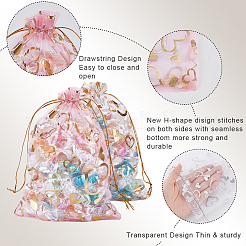 80Pcs 4 Colors Heart Printed Organza Bags&nbsp;OP-BBC0001-50B