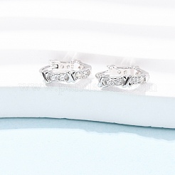 Ring with Letter X 925Sterling Silver Micro Pave Clear Cubic Zirconia Hoop Earrings for Women&nbsp;EJEW-K317-03P