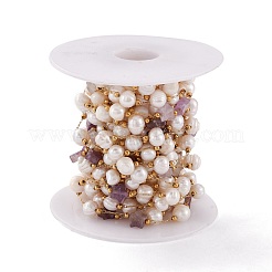 Natural Amethyst Star and Pearl Beaded Chains&nbsp;CHS-I018-01G-04