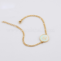 Flat Round with Letter Pattern 304 Stainless Steel Link Bracelets&nbsp;FS-WG4692B-27
