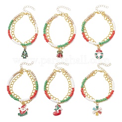 6Pcs 6 Styles Christmas Alloy Enamel Multi-strand Bracelets for Women&nbsp;BJEW-JB12078