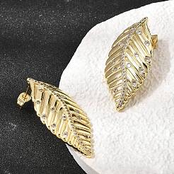 Leaf Brass Clear Cubic Zirconia Stud Earrings for Women&nbsp;EJEW-A162-05G