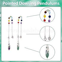1 Set 7 Chakra Hexagon Prism Gemstone Pointed Dowsing Pendulums&nbsp;FIND-FH0006-88