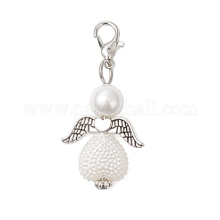 Heart Angel Glass Pearl & ABS Plastic Imitation Pearl Pendant Decorations&nbsp;HJEW-JM03565-03