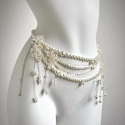 Alloy & White Plastic Pearl Round Beaded Tassel Layered Waist Belly Chains for women&nbsp;FS-WGCE022-02