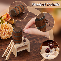 Wood & Alloy & Resin Red Wine Barrel & Wine Glass & Faucet Set&nbsp;DJEW-WH0050-23A