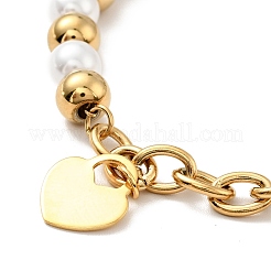 201 Stainless Steel Heart Padlock Charm Bracelet&nbsp;BJEW-A126-12G