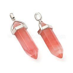 2Pcs Cherry Quartz Glass Double Terminal Pointed Pendants&nbsp;G-YW0002-03