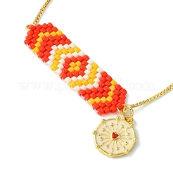 Cylinder Seed Beaded & Brass Heart Charm Box Chain Slider Bracelets for Women&nbsp;BJEW-JB10747