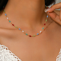 Geometric Brass Glass Column Link Chain Necklaces for Women Casual Vacation Jewelry&nbsp;BU2743