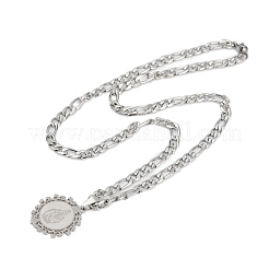 Flat Round with Virgin Pattern 201 Stainless Steel Pendant Necklaces for Men Women&nbsp;LS-NJEW-K283-20P